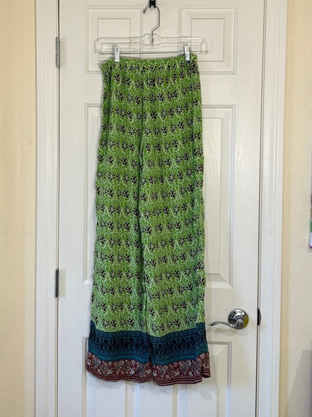 Zara Green & Brown Floral Medallion Print Wide Leg Flowy Pants - Small - Picture 3 of 7